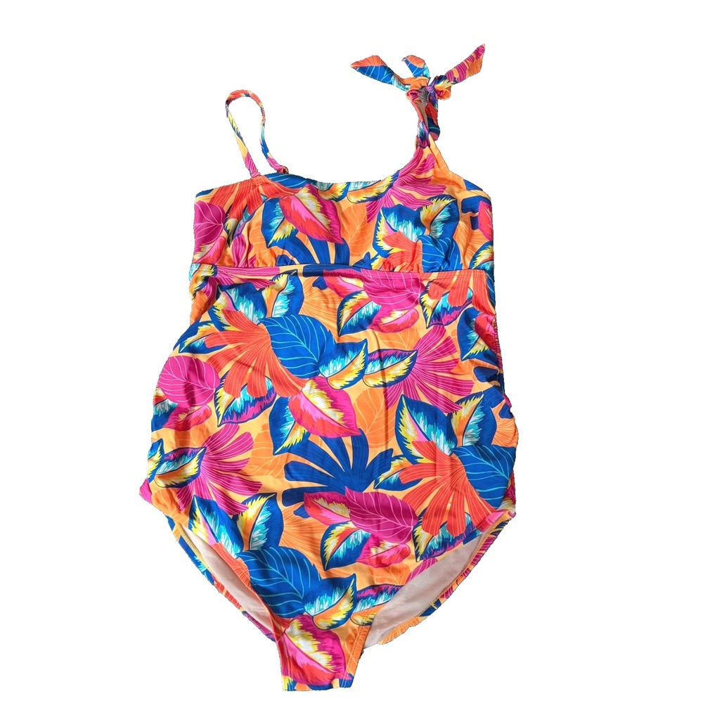 Isabel Maternity Swimsuit Sz‎ L  Asymmetric Tie Shoulder One Piece Floral